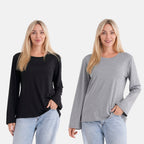 Styledby Set Of 2 Long-Sleeve Roundneck Supersoft Casual Tops (Size 8 To 10) - Grey - Black
