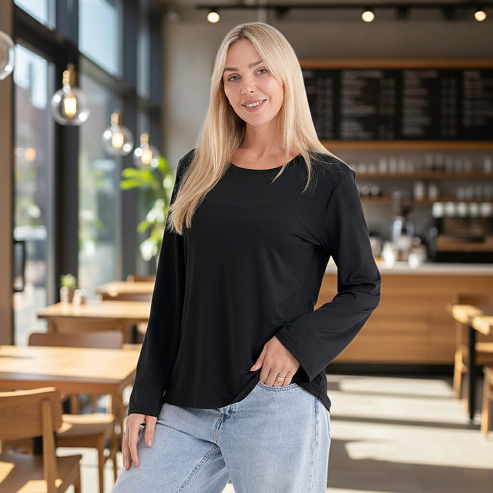 Styledby Set Of 2 Long-Sleeve Roundneck Supersoft Casual Tops (Size 8 To 10) - Grey - Black