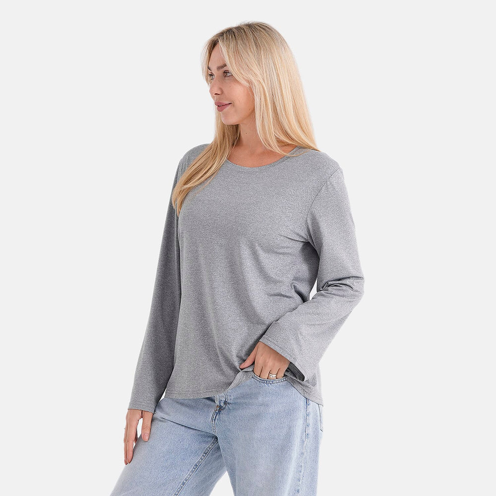 Styledby Set Of 2 Long-Sleeve Roundneck Supersoft Casual Tops (Size 8 To 10) - Grey - Black