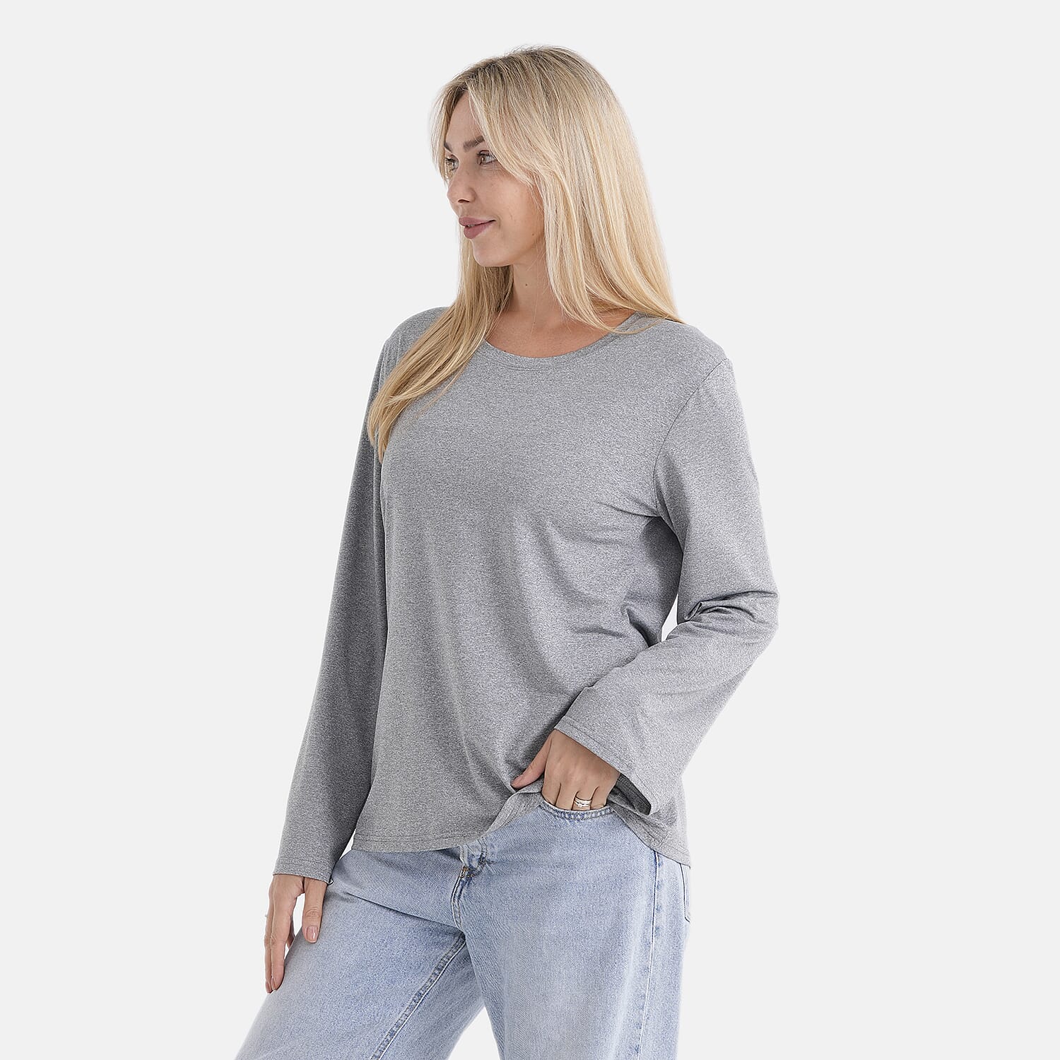 Styledby Set Of 2 Long-Sleeve Roundneck Supersoft Casual Tops (Size 8 To 10) - Grey - Black