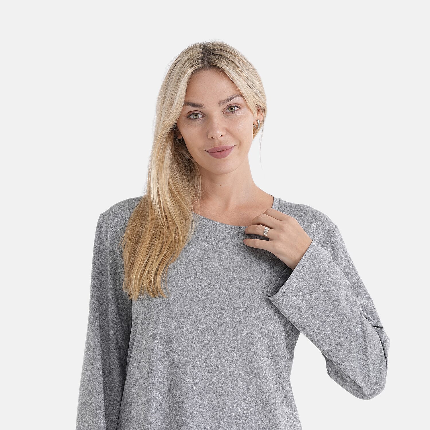 Styledby Set Of 2 Long-Sleeve Roundneck Supersoft Casual Tops (Size 8 To 10) - Grey - Black