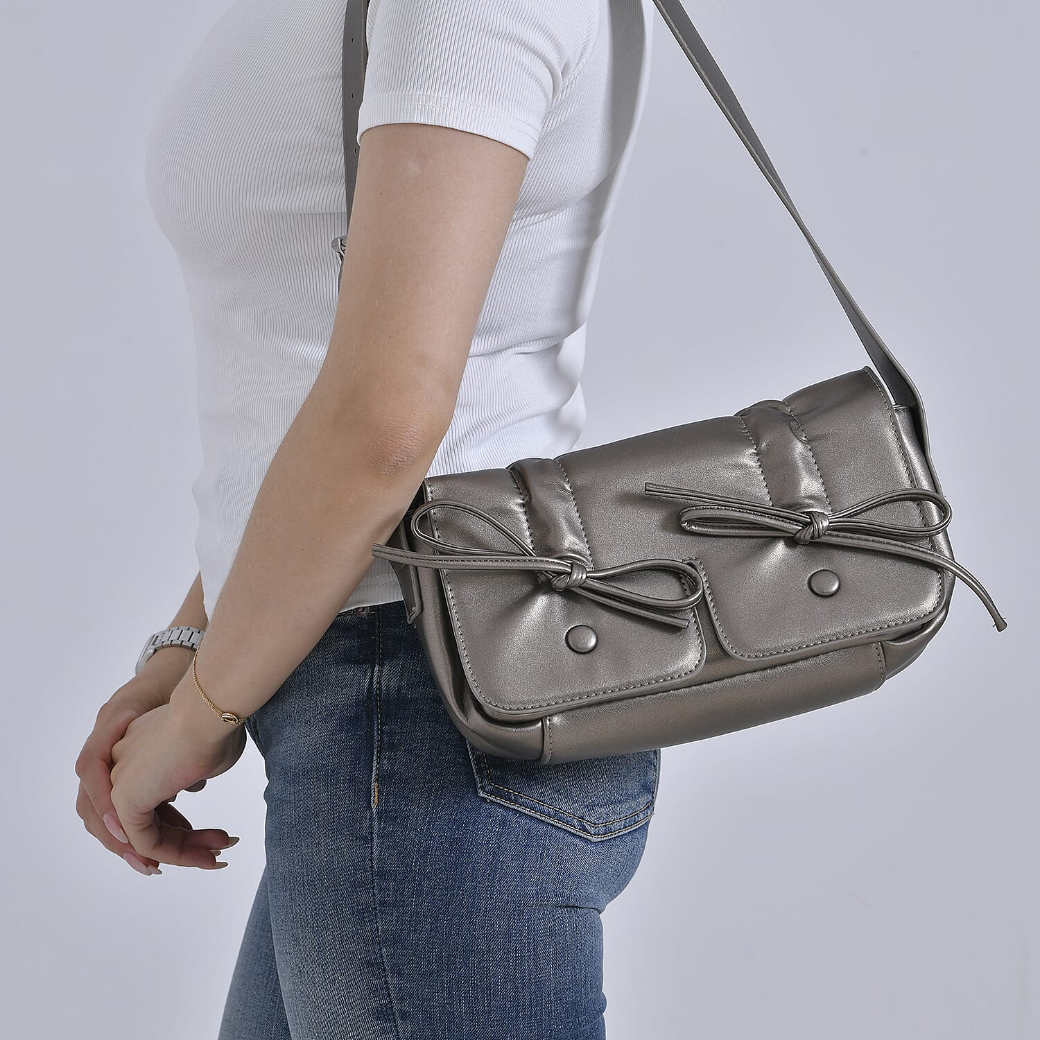 Stylish Bowknot Design Crossbody Bag (Size 27x8x12 cm) - Gunmetal