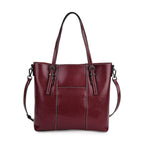 Stylish Genuine Leather Everyday Tote Bag With Adjustable Strap - Wine Red