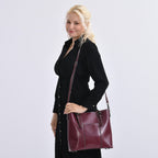 Stylish Genuine Leather Everyday Tote Bag With Adjustable Strap - Wine Red