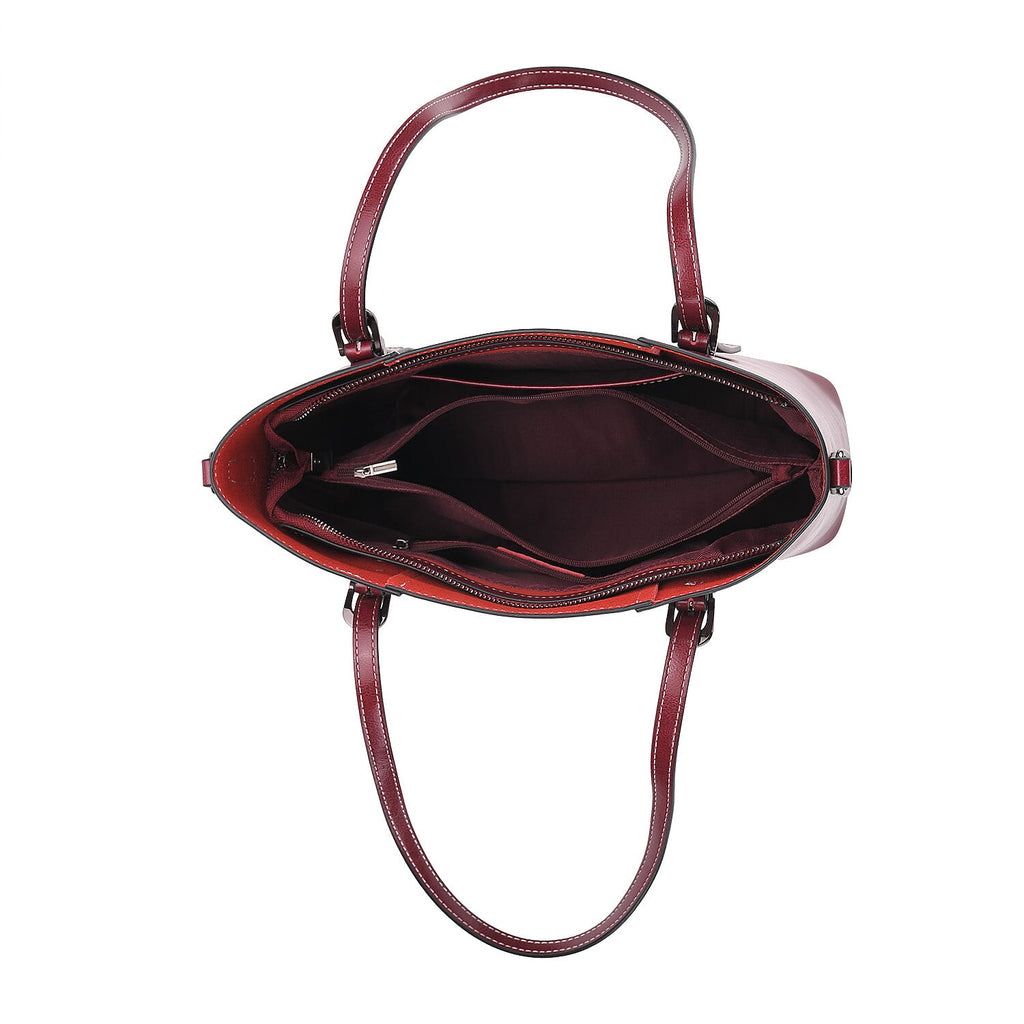 Stylish Genuine Leather Everyday Tote Bag With Adjustable Strap - Wine Red