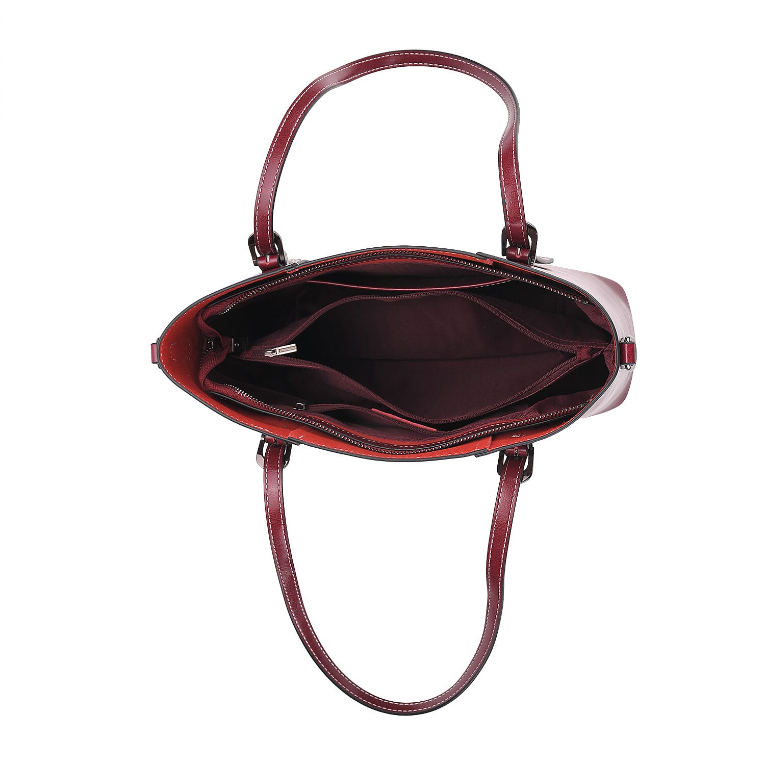Stylish Genuine Leather Everyday Tote Bag With Adjustable Strap - Wine Red