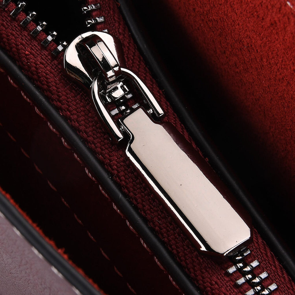 Stylish Genuine Leather Everyday Tote Bag With Adjustable Strap - Wine Red