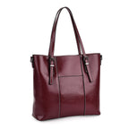 Stylish Genuine Leather Everyday Tote Bag With Adjustable Strap - Wine Red