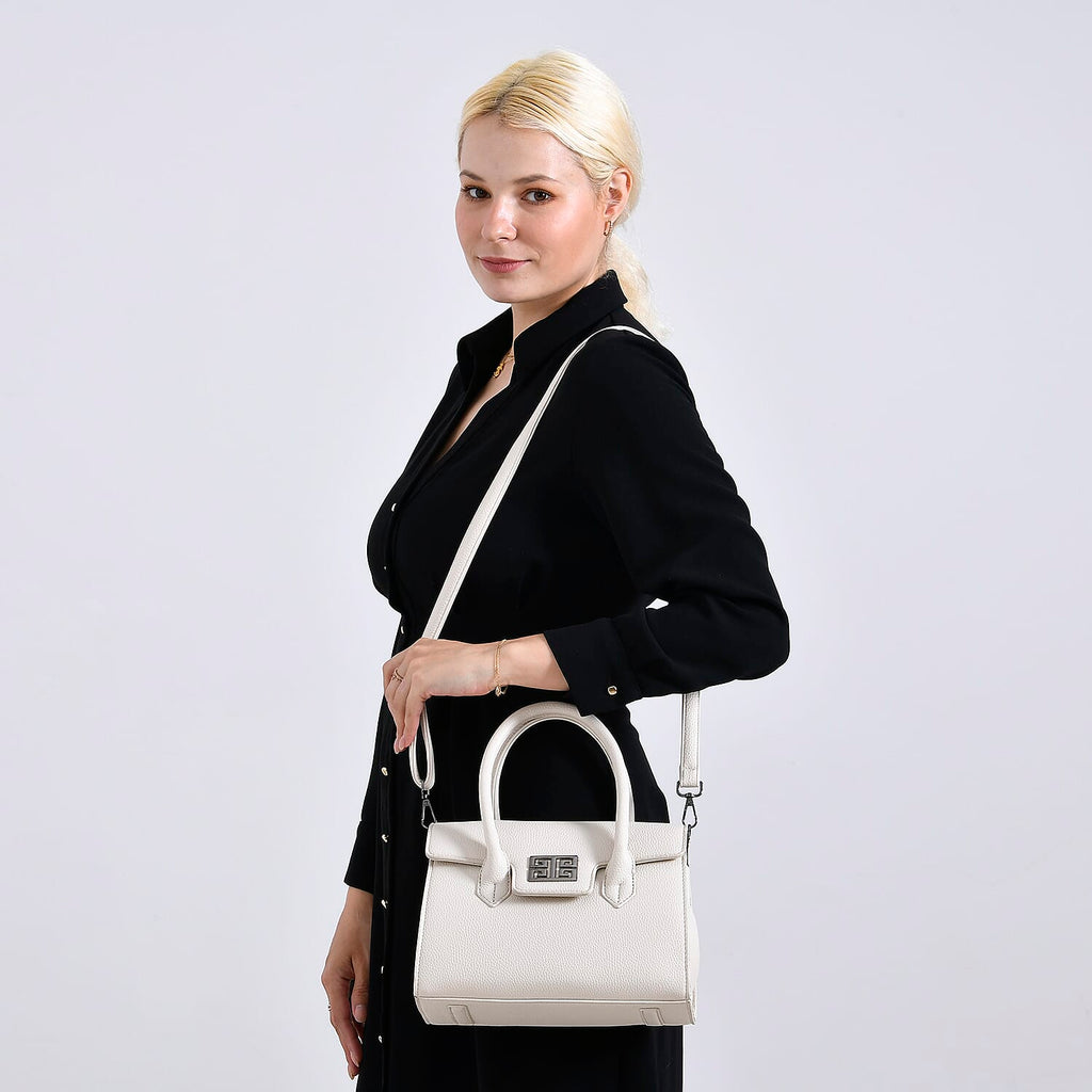 Stylish Off White Rectangular Crossbody Bag with Top Handle