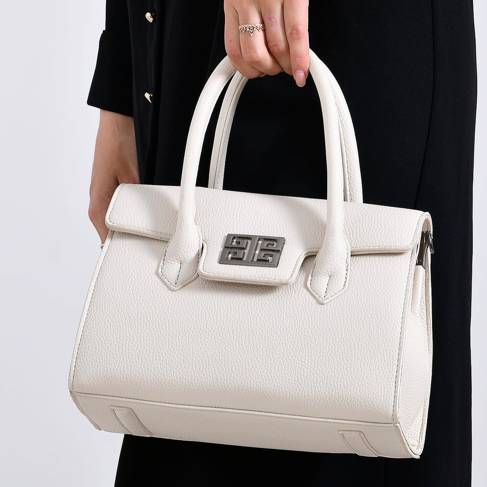 Stylish Off White Rectangular Crossbody Bag with Top Handle