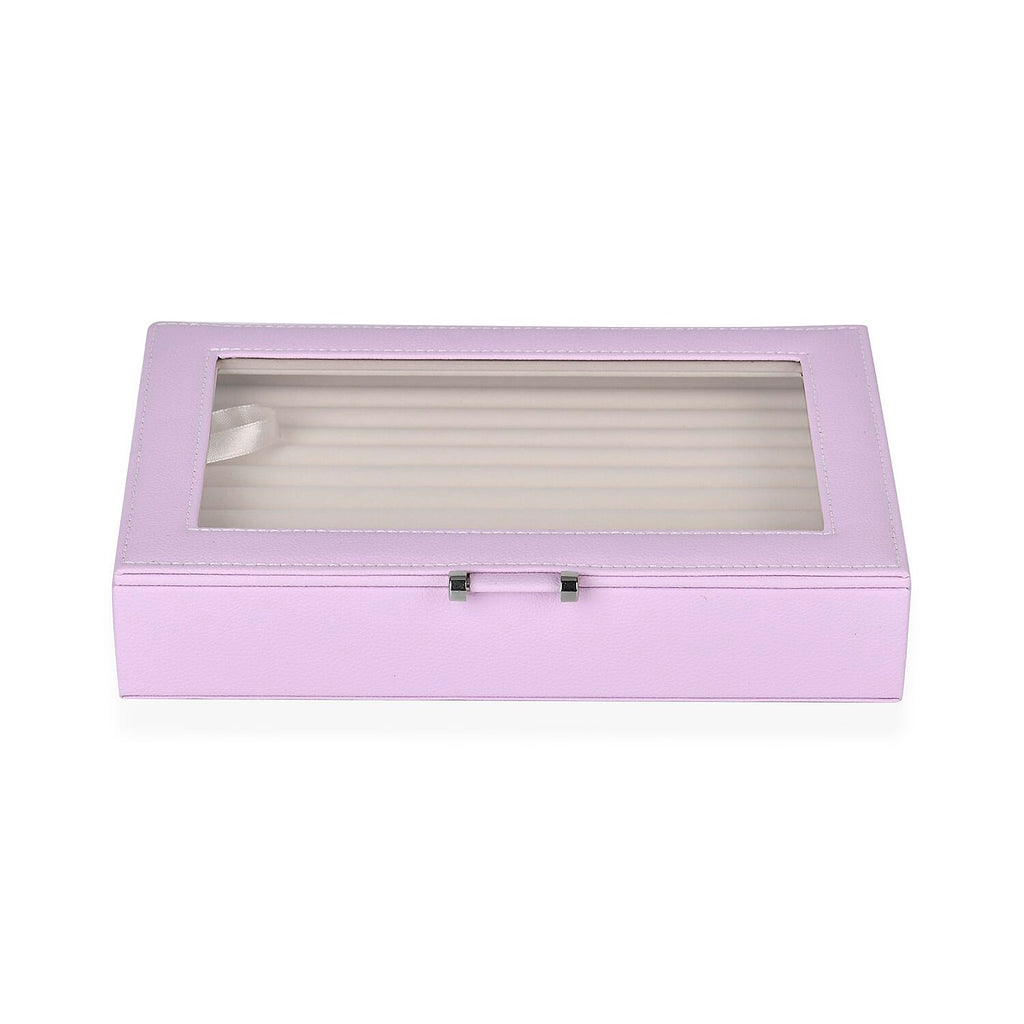 Stylish Ring Box With Glass Window & Anti Tarnish Lining (Size 10x7x2 cm) - Purple (Can Hold 100Pcs Rings)
