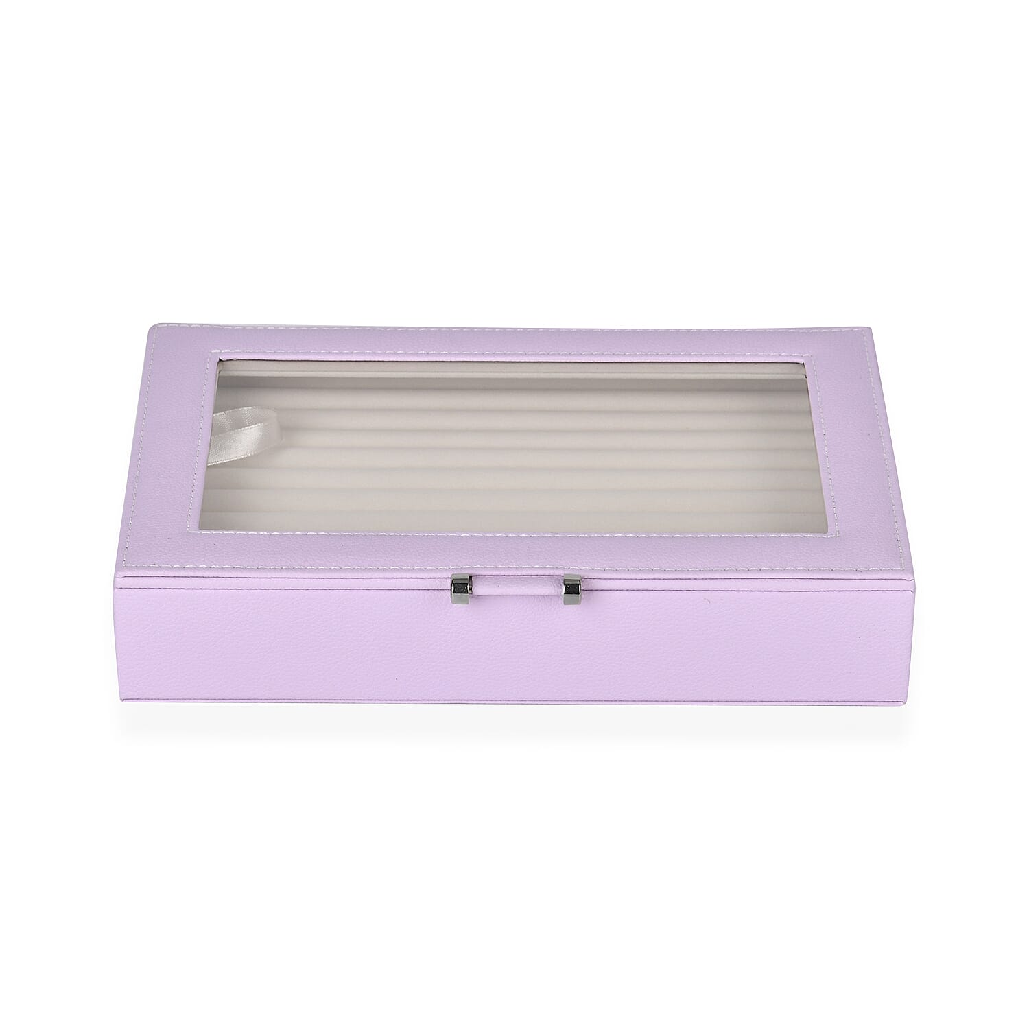 Stylish Ring Box With Glass Window & Anti Tarnish Lining (Size 10x7x2 cm) - Purple (Can Hold 100Pcs Rings)