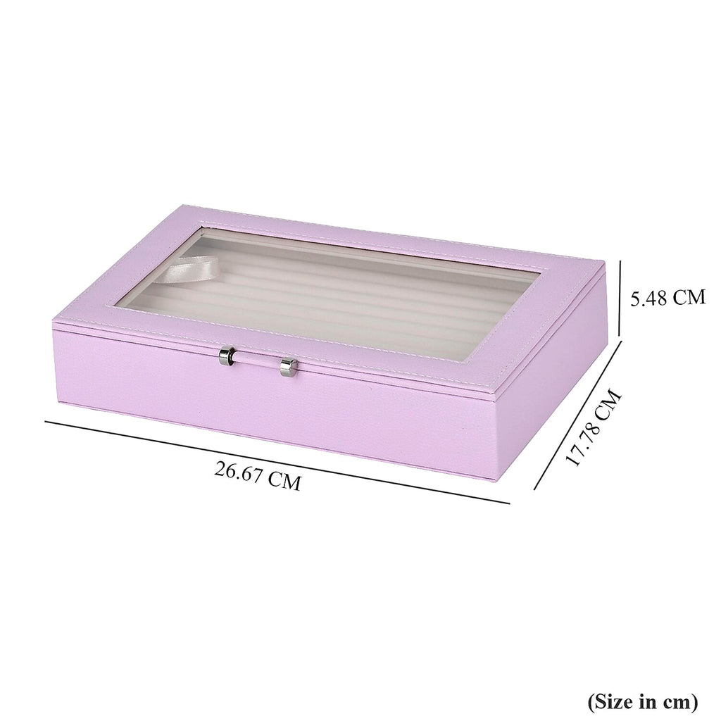 Stylish Ring Box With Glass Window & Anti Tarnish Lining (Size 10x7x2 cm) - Purple (Can Hold 100Pcs Rings)