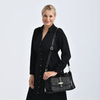 Stylish Sequin Crossbody Bag with Rhinestone Detail - Black