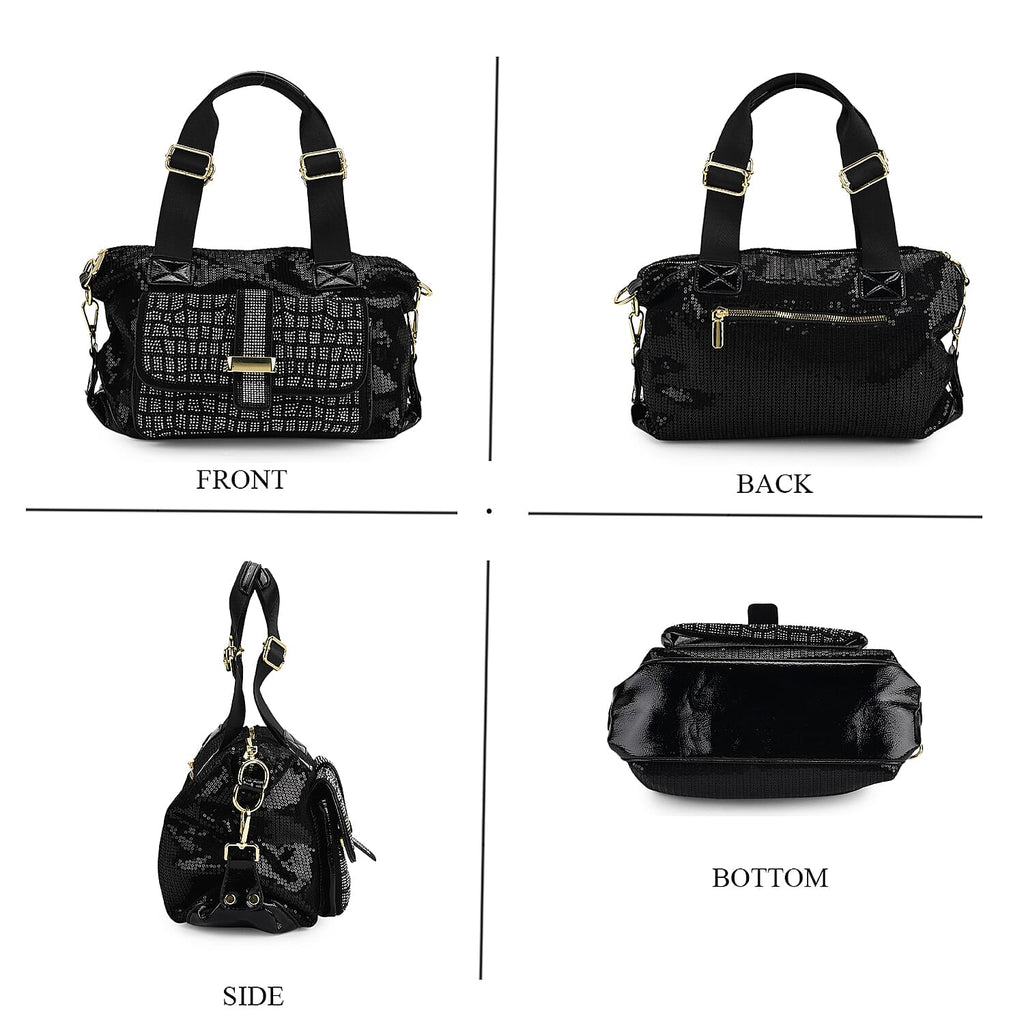 Stylish Sequin Crossbody Bag with Rhinestone Detail - Black