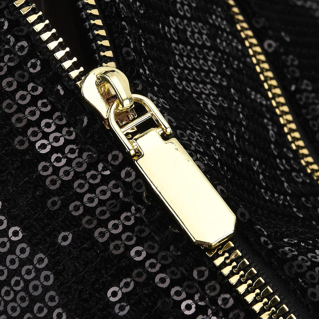 Stylish Sequin Crossbody Bag with Rhinestone Detail - Black