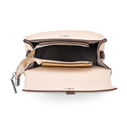 Stylish Two-Tone Genuine Leather Rectangular Flap Crossbody with Brown Adjustable Strap - Cream