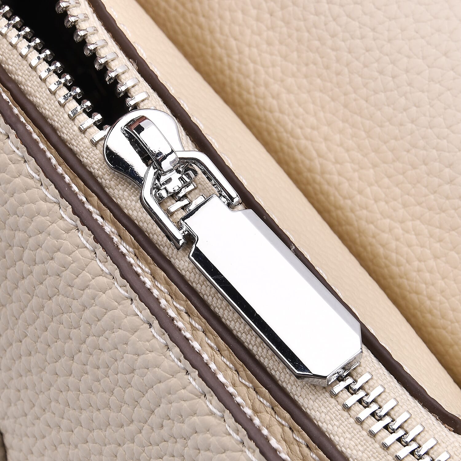 Stylish Two-Tone Genuine Leather Rectangular Flap Crossbody with Brown Adjustable Strap - Cream