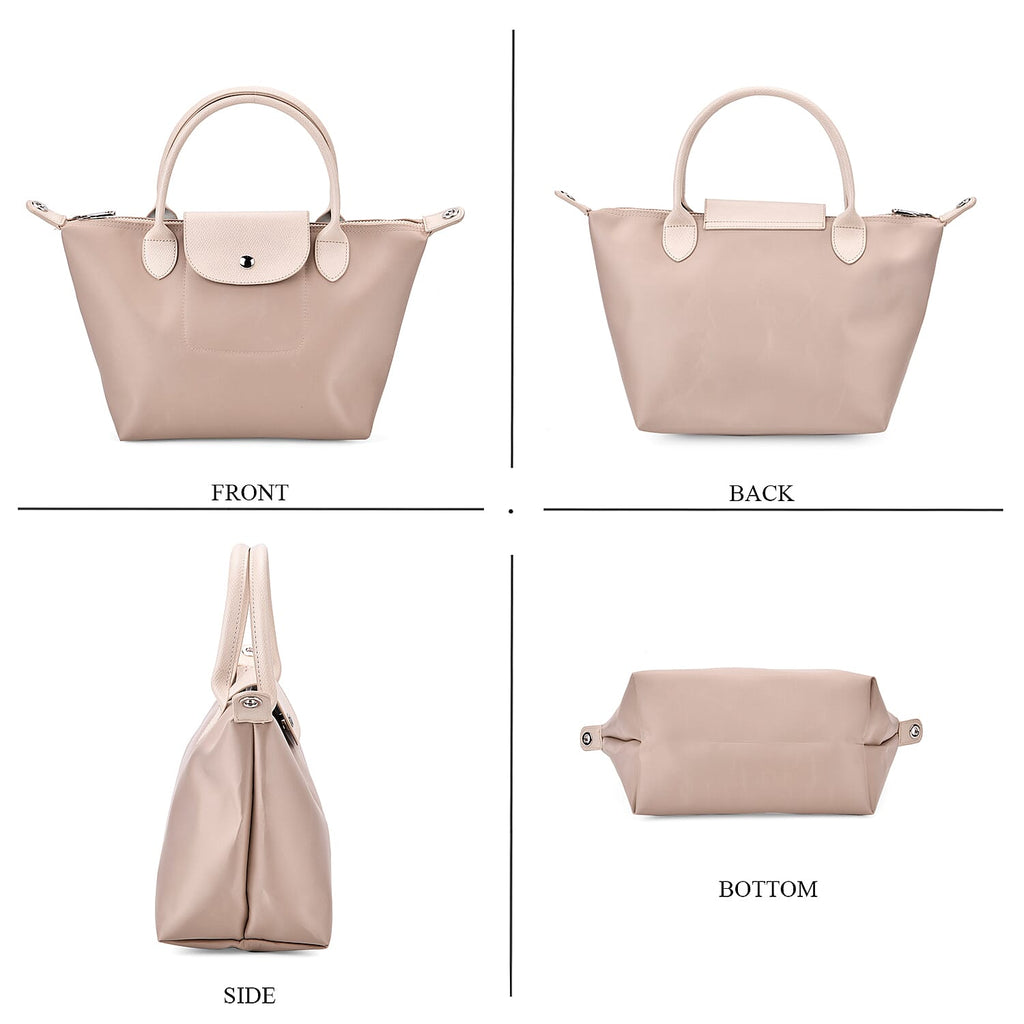 Stylish Water-Resistant Tote Bag with Top Handles & Strap - Beige