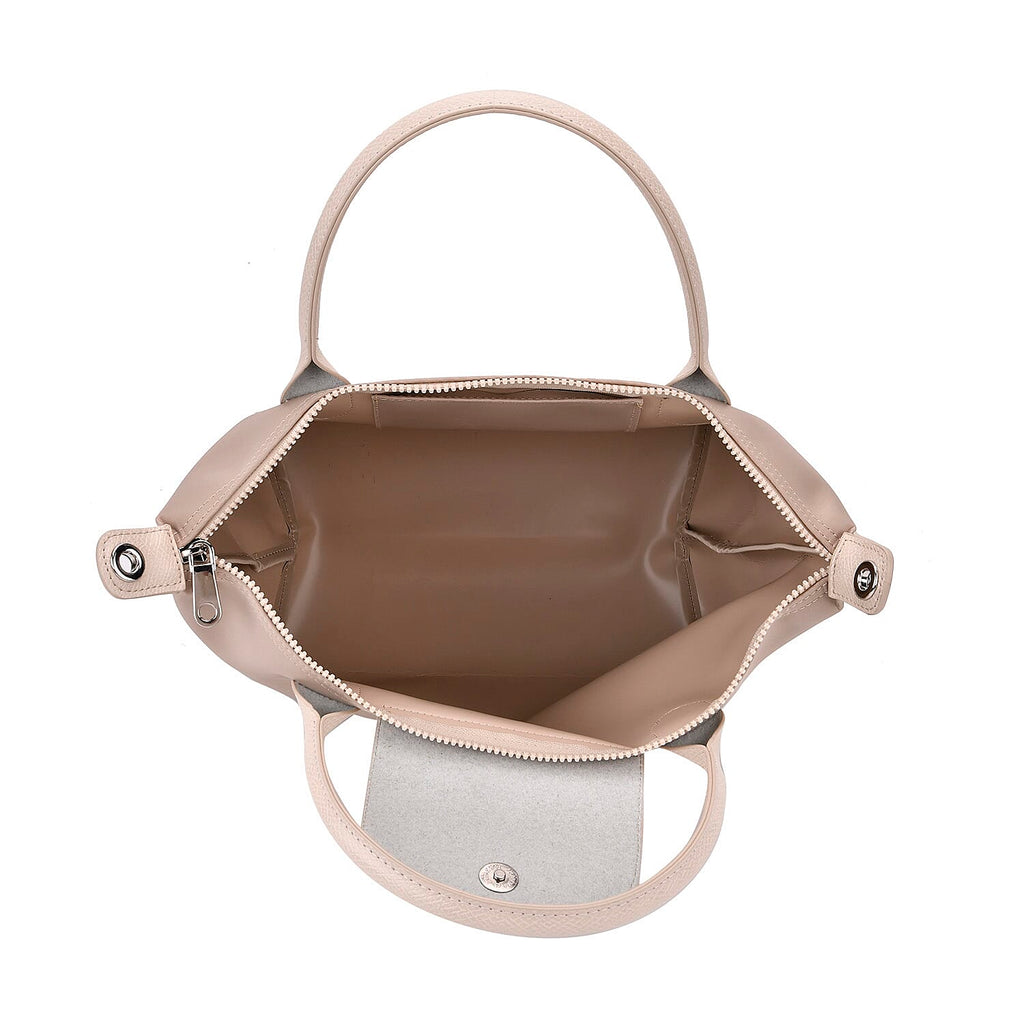 Stylish Water-Resistant Tote Bag with Top Handles & Strap - Beige
