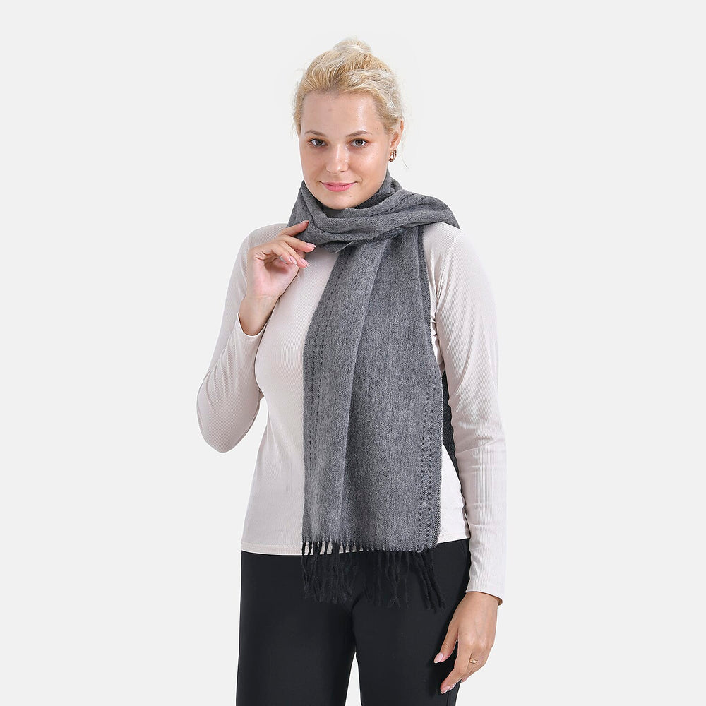 100% Wool Tassel Scarf (Size 160x30 cm) - Dark Grey