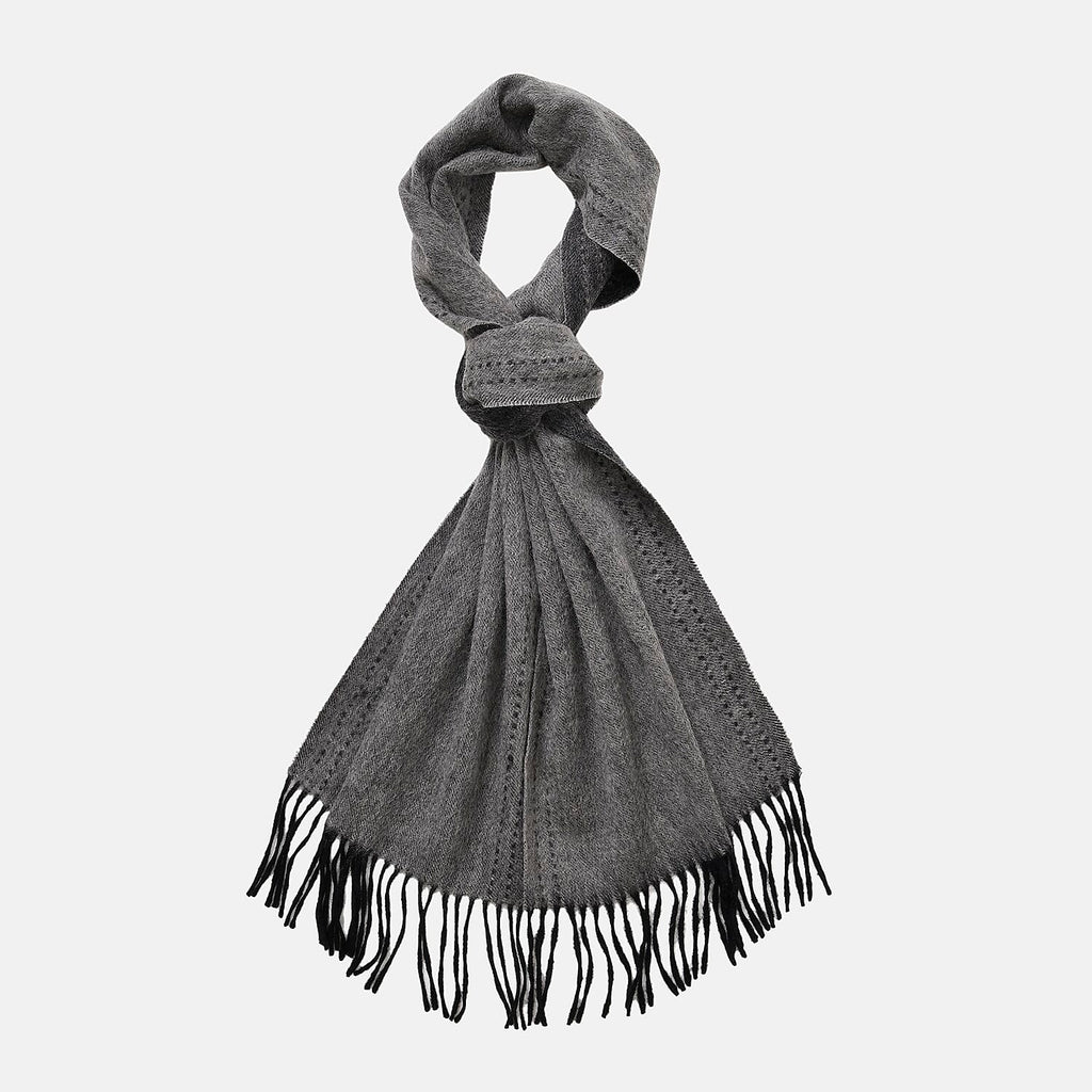 100% Wool Tassel Scarf (Size 160x30 cm) - Dark Grey