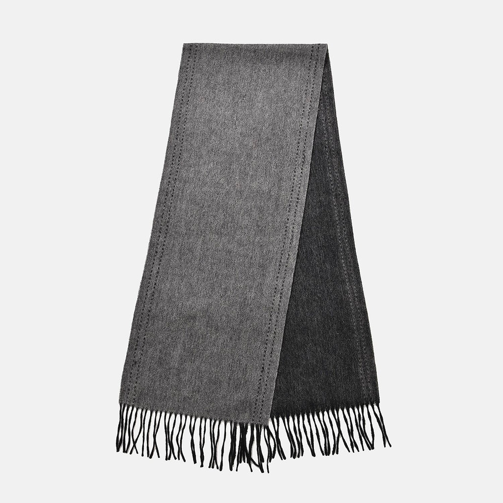 100% Wool Tassel Scarf (Size 160x30 cm) - Dark Grey