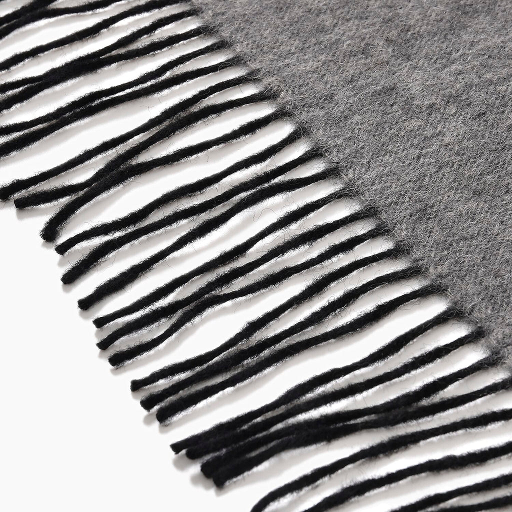 100% Wool Tassel Scarf (Size 160x30 cm) - Dark Grey