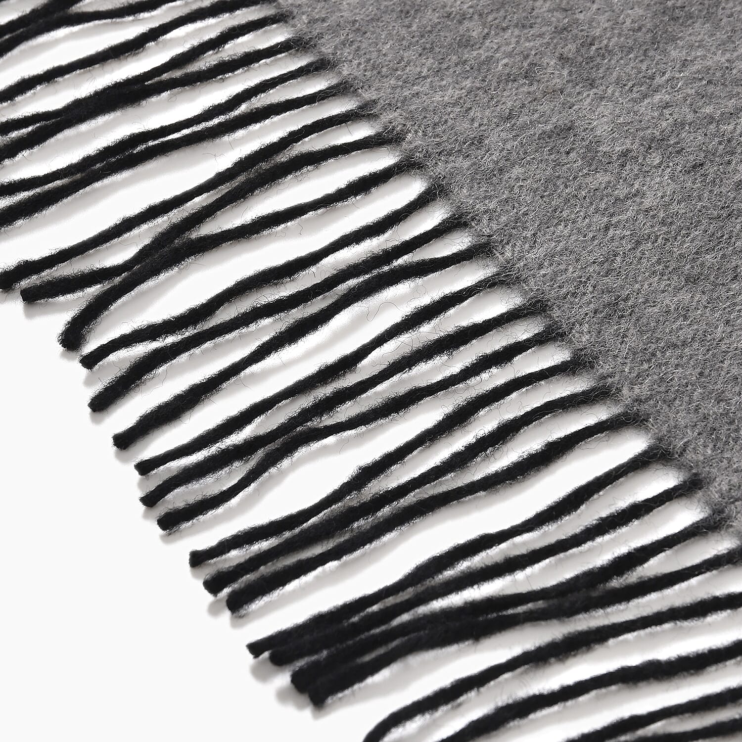 100% Wool Tassel Scarf (Size 160x30 cm) - Dark Grey