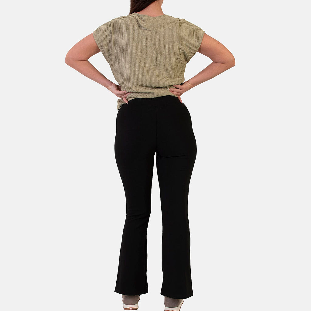 Sugar Crisp Bootleg Soft Flare Pants with Elasticated Waist (Size - 16) - Black