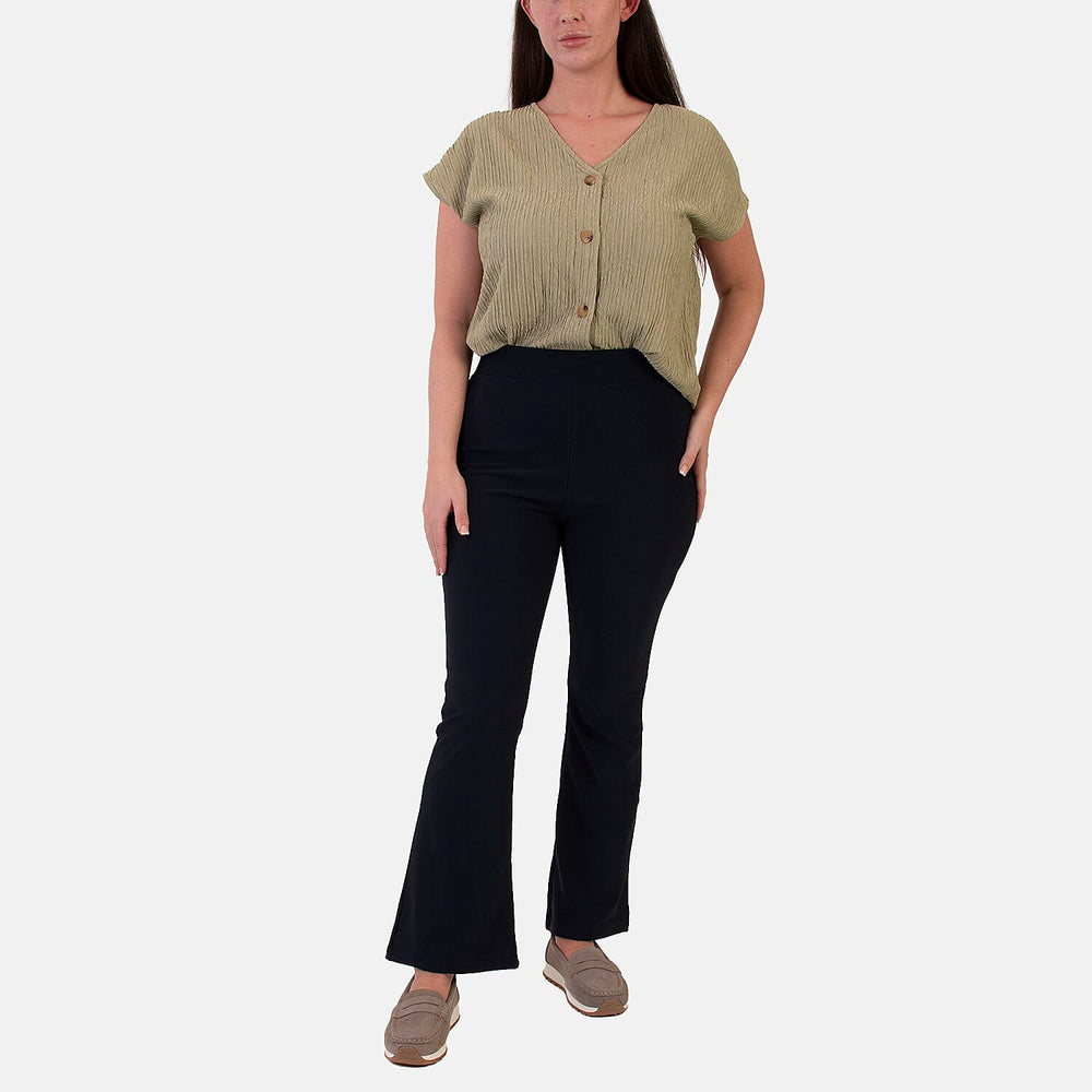 Sugar Crisp 29 Inch Bootleg Flared Pants with Elasticated Waist (Size - 14) - Navy