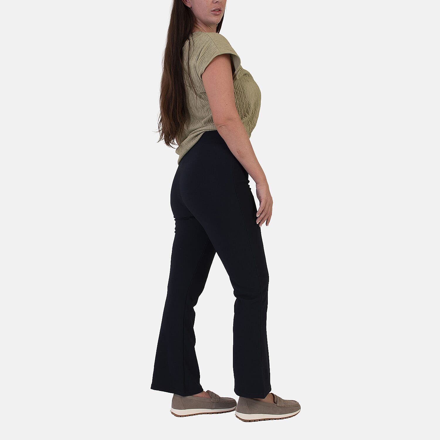 Sugar Crisp 29 Inch Bootleg Flared Pants with Elasticated Waist (Size - 16) - Navy