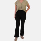 Sugar Crisp Bootleg Soft Flare Pants with Elasticated Waist (Size - 20) - Black