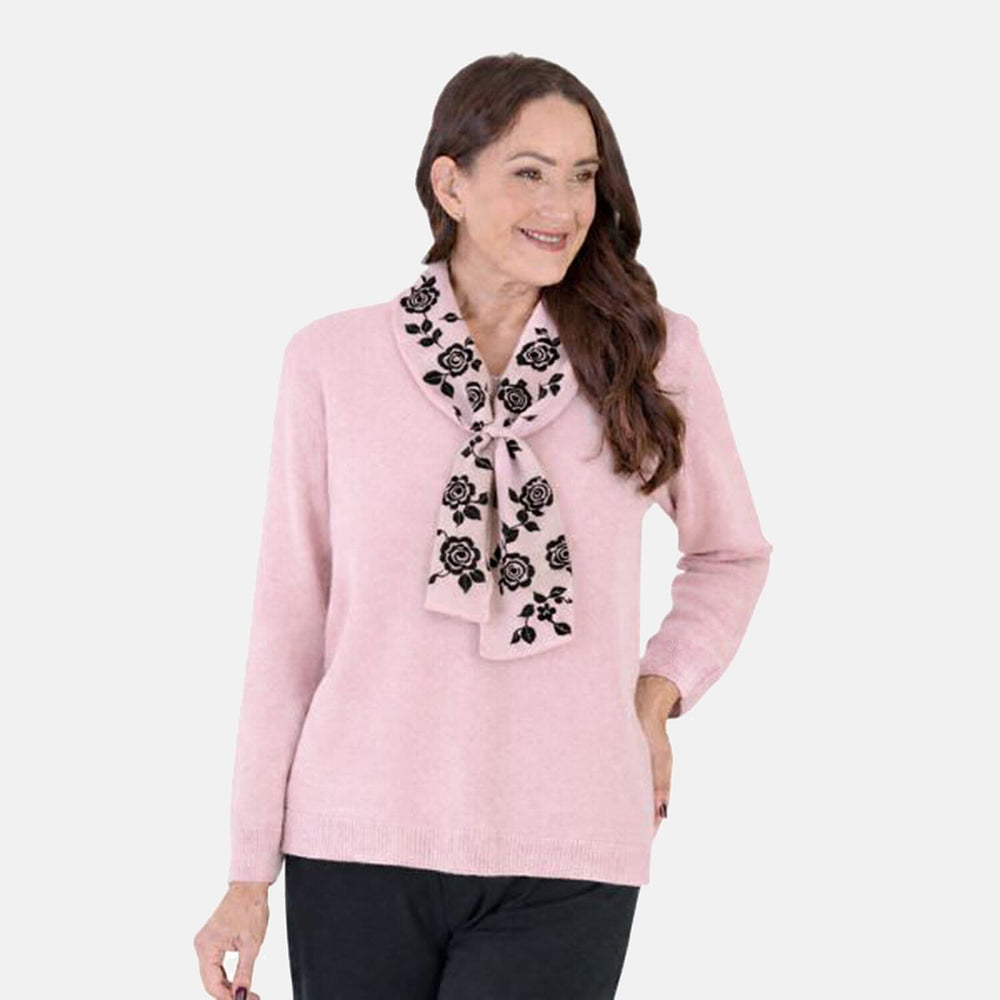 Sugar Crisp Knit Jumper With Scarf Neck (Size M) - Pale Pink