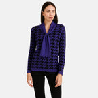 Sugar Crisp Houndstooth Knit Jumper With Neck Scarf (Size M) - Purple