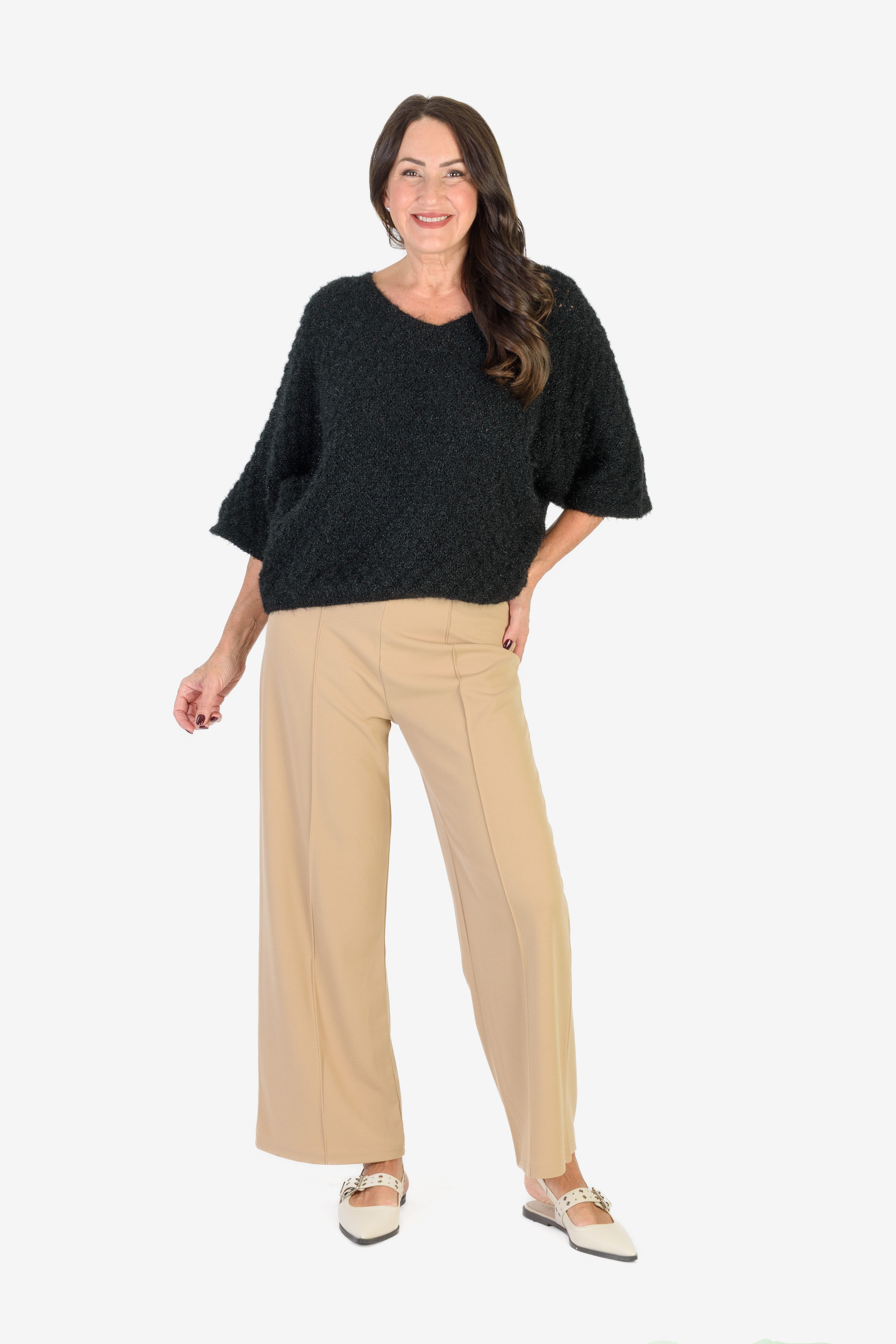 THE SHOWSTOPPER - Sugar Crisp Supersoft Crochet Knit Batwing Sleeve Jumper (One Size 8 TO 20) - Black