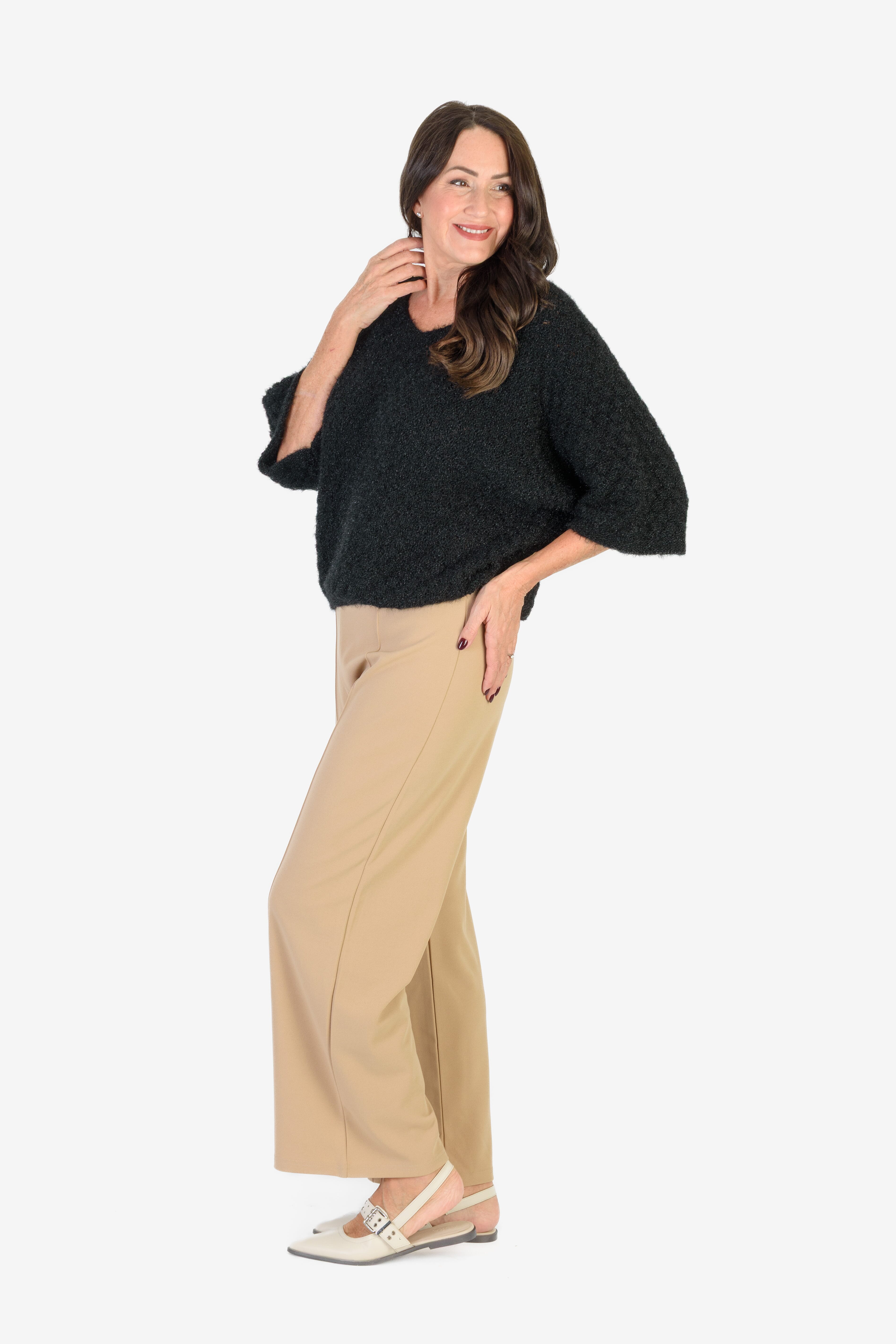THE SHOWSTOPPER - Sugar Crisp Supersoft Crochet Knit Batwing Sleeve Jumper (One Size 8 TO 20) - Black