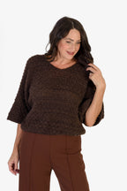 Sugar Crisp Supersoft Crochet Knit Batwing Sleeve Jumper (One Size 8 TO 20) - Chocolate Brown