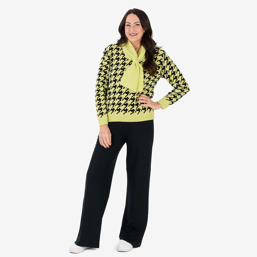 Sugar Crisp Houndstooth Knit Jumper With Scarf Neck (Size 8 to 10) - Light Green