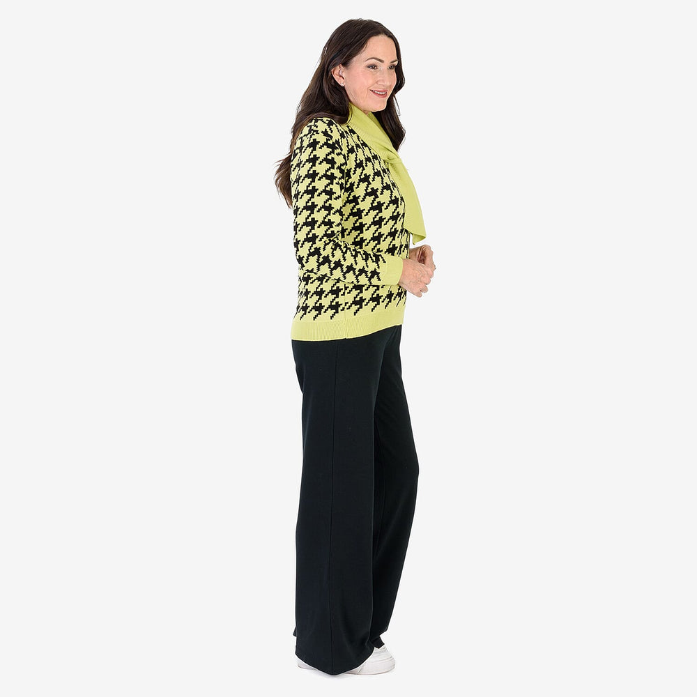 Sugar Crisp Houndstooth Knit Jumper With Scarf Neck (Size 8 to 10) - Light Green