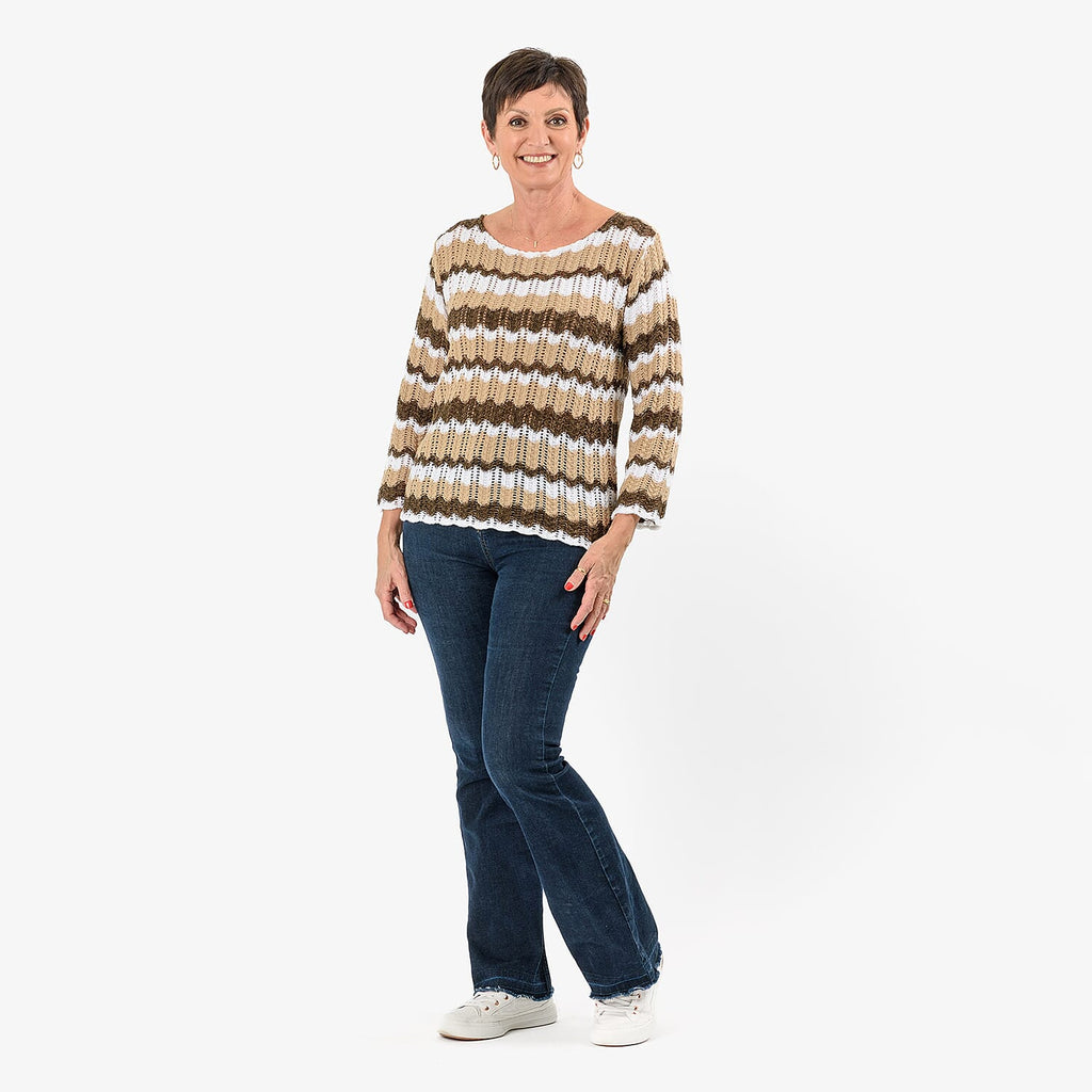 Sugar Crisp Chevronwave Stripe Textured Jumper (Size L) - Brown