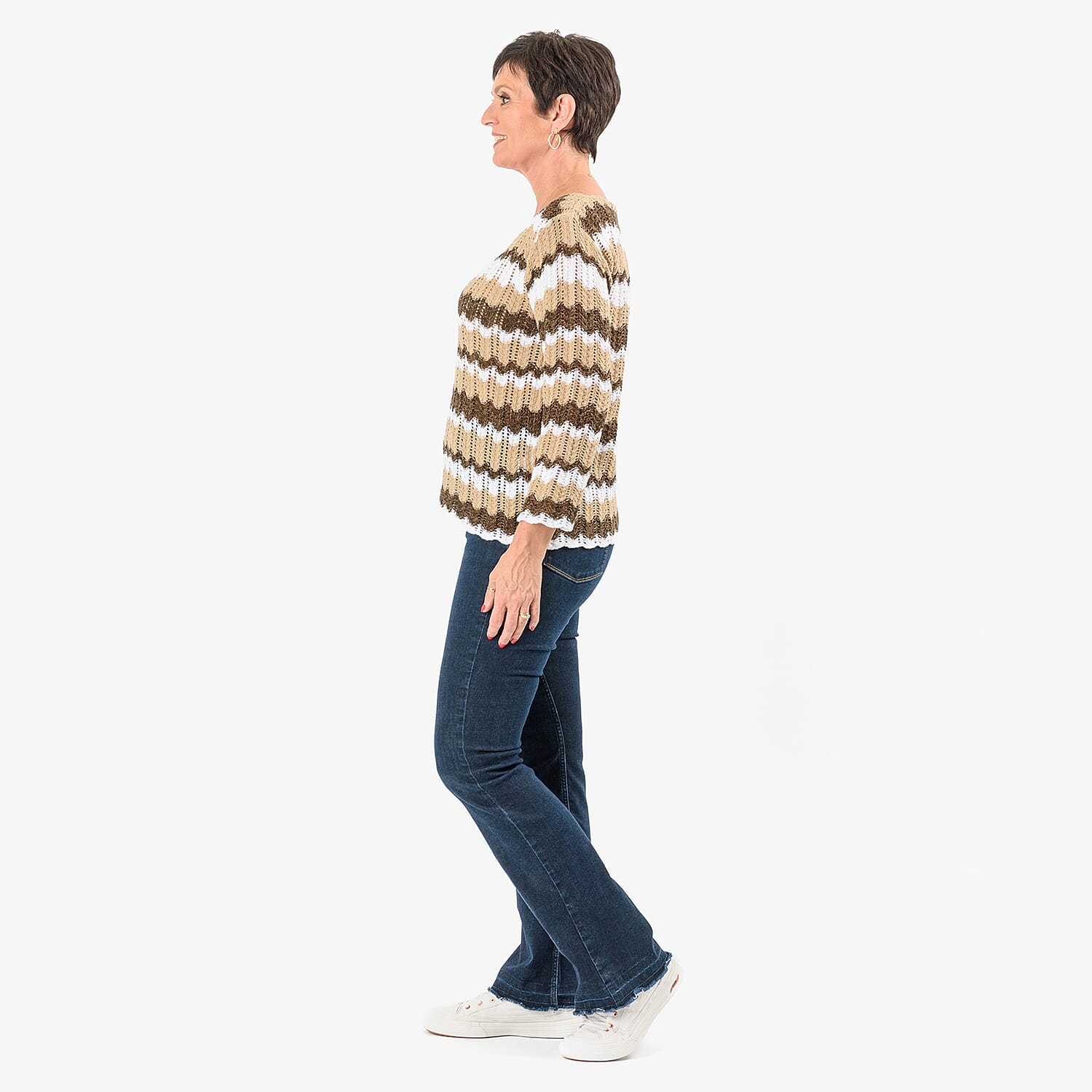 Sugar Crisp Chevronwave Stripe Textured Jumper (Size L) - Brown