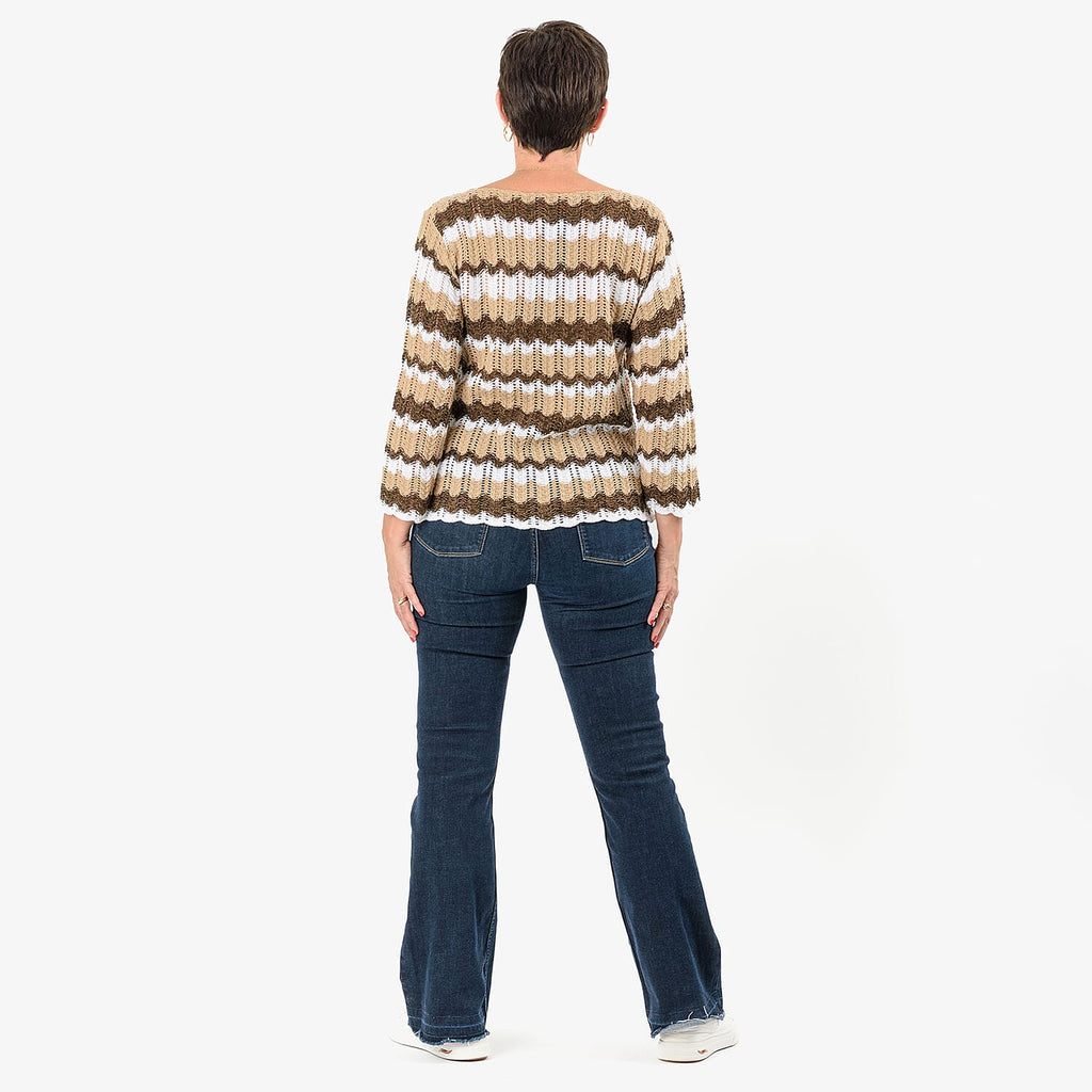 Sugar Crisp Chevronwave Stripe Textured Jumper (Size L) - Brown