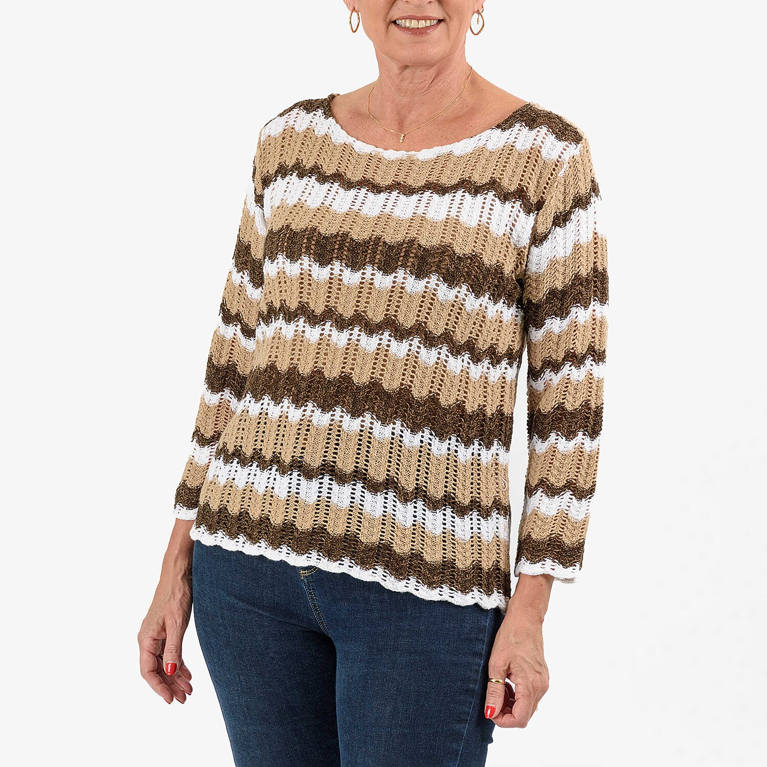 Sugar Crisp Chevronwave Stripe Textured Jumper (Size L) - Brown