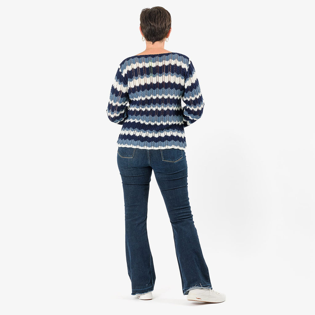Sugar Crisp Women’s Chevron Wave Stripe Textured Jumper with Long Sleeves