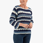 Sugar Crisp Women’s Chevron Wave Stripe Textured Jumper with Long Sleeves