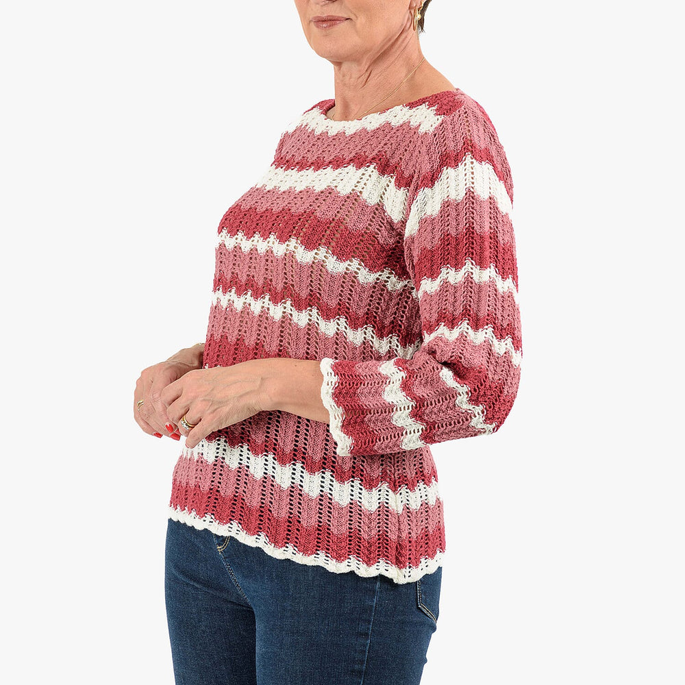 Sugar Crisp Women’s Chevron Wave Stripe Textured Jumper with Long Sleeves