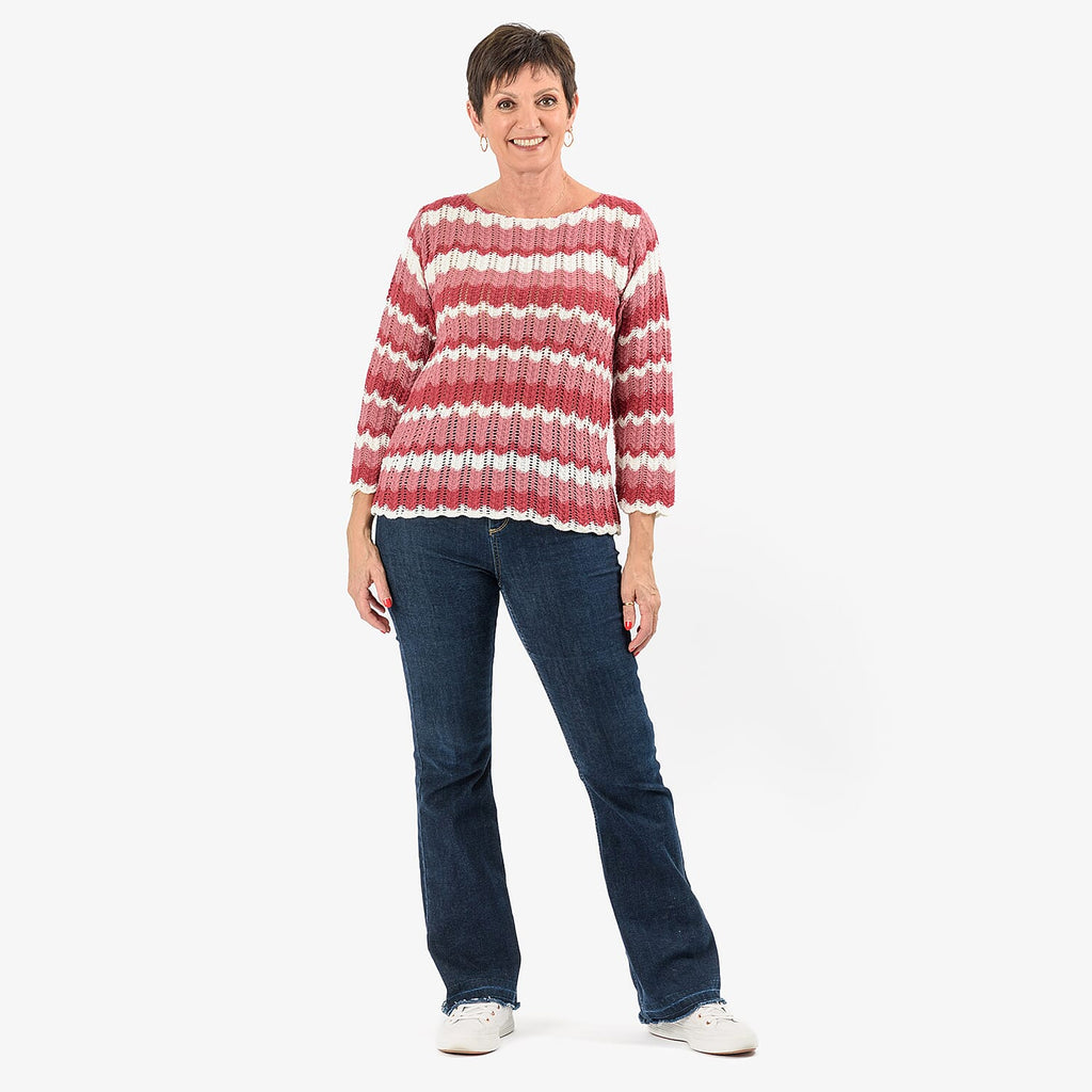 Sugar Crisp Women’s Chevron Wave Stripe Textured Jumper with Long Sleeves