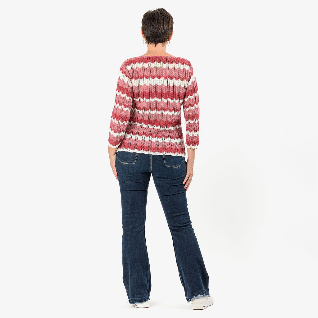 Sugar Crisp Women’s Chevron Wave Stripe Textured Jumper with Long Sleeves
