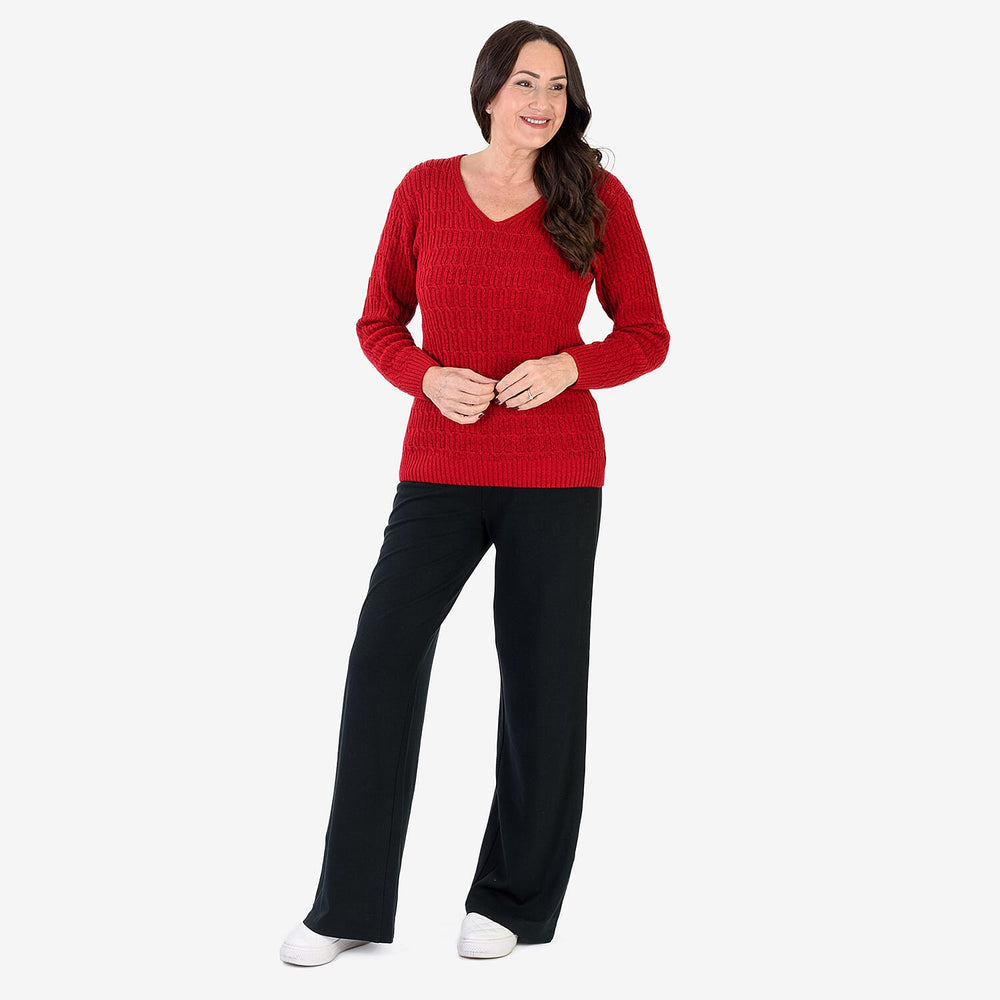 Sugar Crisp V-Neck Cable Knit Jumper (Size 8 to 10) - Red